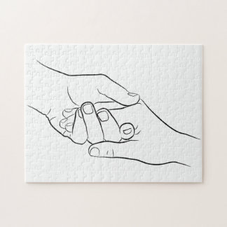 Holding Hands Minimal Line Art Cute Simple Modern Jigsaw Puzzle