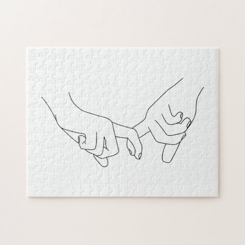 Holding Hands Minimal Line Art Cute Simple Trendy Jigsaw Puzzle