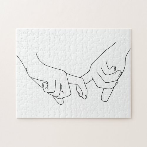 Holding Hands Minimal Line Art Cute Simple Trendy Jigsaw Puzzle