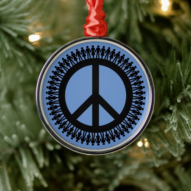 Holding hands peace sign metal ornament (Tree)