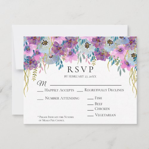  Holding Hands Pink Flowers White Wedding RSVP Card