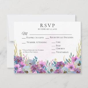 *~* Holding Hands Pink Flowers White Wedding RSVP Card