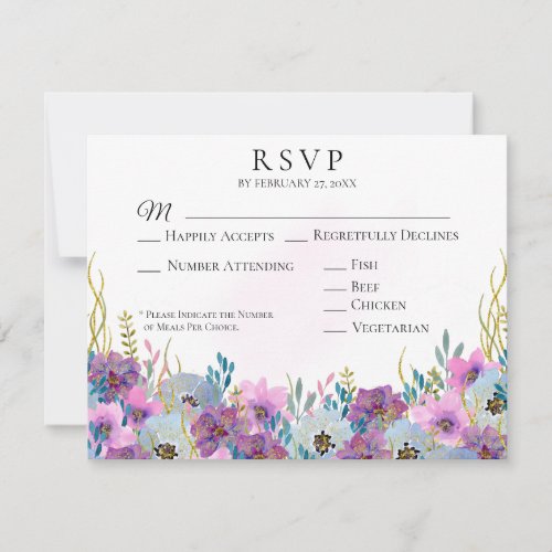  Holding Hands Pink Flowers White Wedding RSVP Card