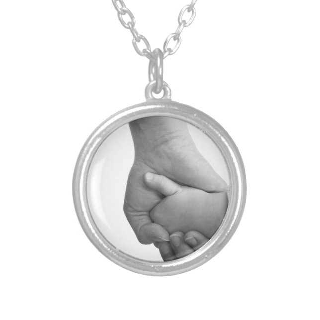 holding hands silver plated necklace (Front)