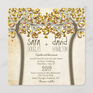 Holding Hands Trees Love Rustic Fall Wedding Invitation