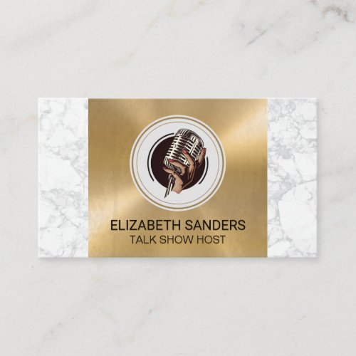 Holding Microphone  Marble Gold Metal Business Card