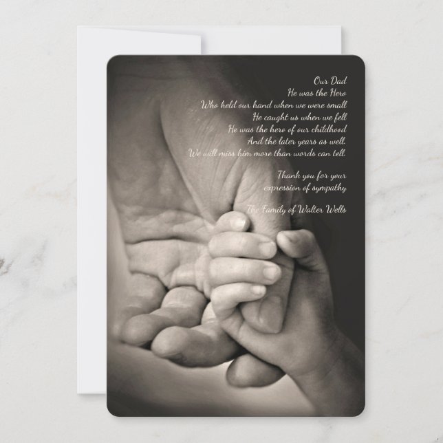 Holding My Hand Sympathy Thank You Card (Front)