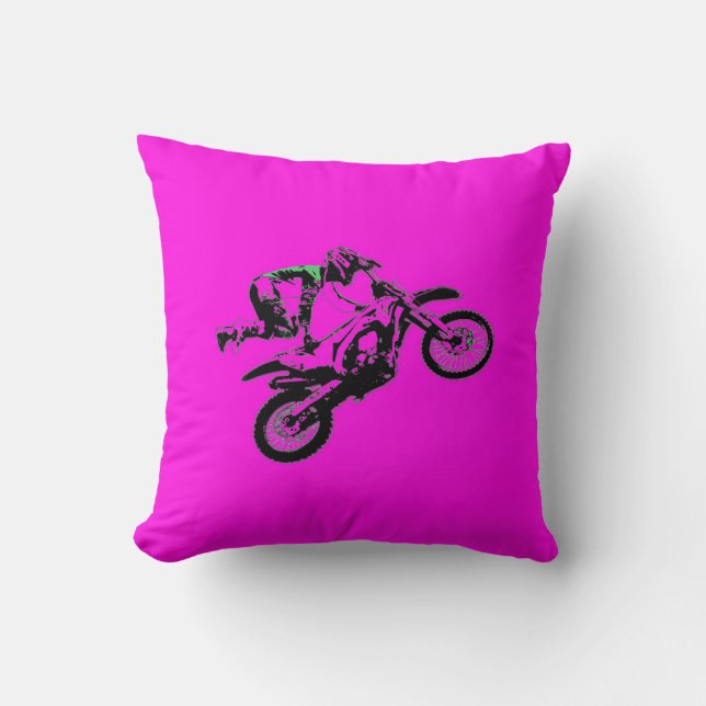 Holding On - Freestyle Motocross Stunt Throw Pillow (Front)