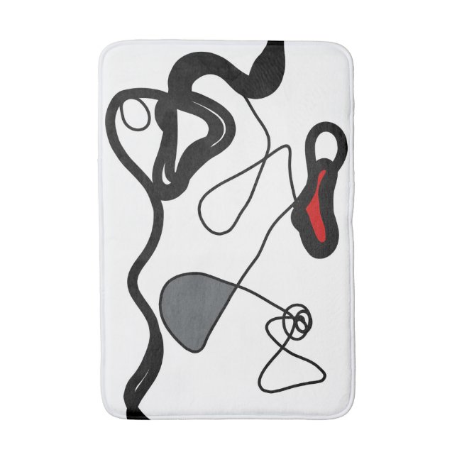 Holding Pattern: Abstract Black, White, Gray & Red Bath Mat (Front Vertical)