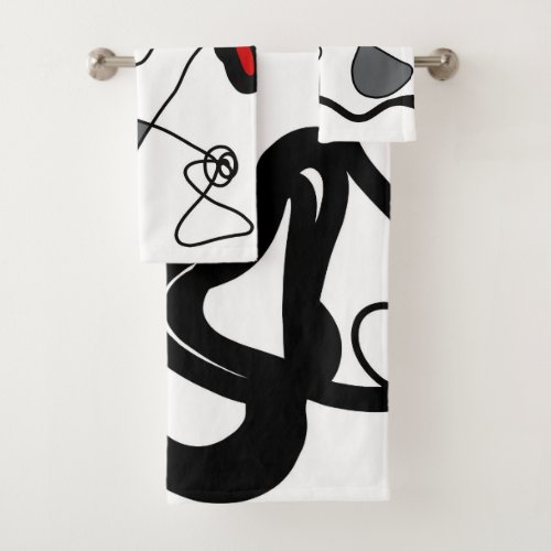 Holding Pattern Abstract Black White Gray  Red Bath Towel Set