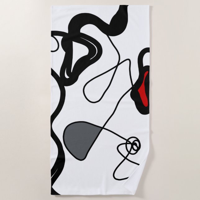 Holding Pattern: Abstract Black, White, Gray & Red Beach Towel (Front)