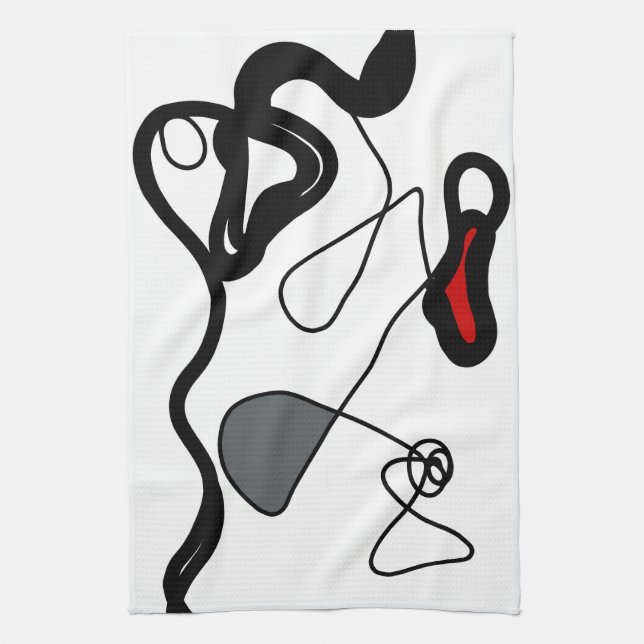 Holding Pattern: Abstract Black, White, Gray & Red Kitchen Towel (Vertical)