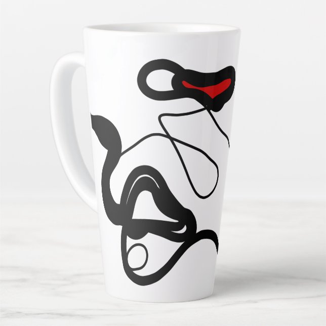 Holding Pattern: Abstract Black, White, Gray & Red Latte Mug (Left Angle)