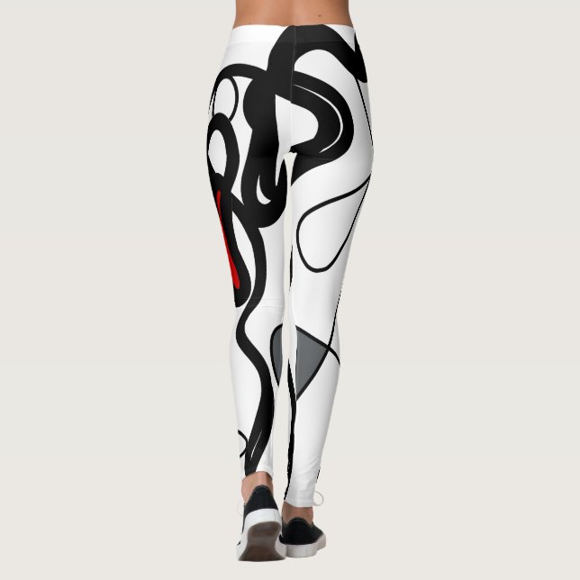 Holding Pattern: Abstract Black, White, Gray & Red Leggings (Back)