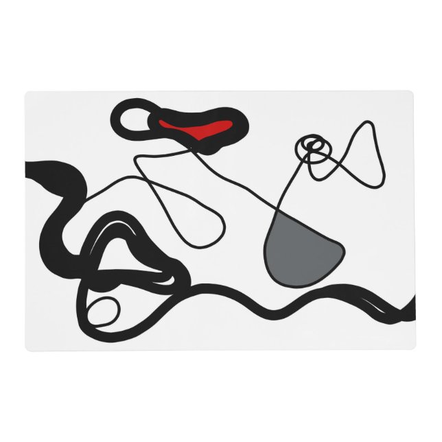 Holding Pattern: Abstract Black, White, Gray & Red Placemat (Back)