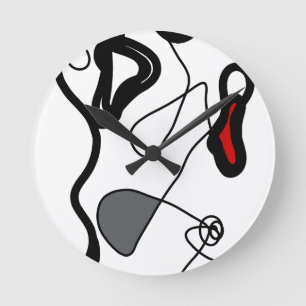 Holding Pattern: Abstract Black, White, Gray & Red Round Clock