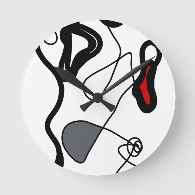 Holding Pattern: Abstract Black, White, Gray & Red Round Clock (Front)