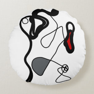 Holding Pattern: Abstract Black, White, Gray & Red Round Pillow