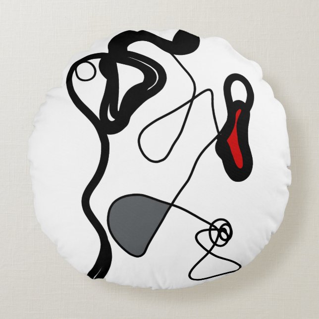 Holding Pattern: Abstract Black, White, Gray & Red Round Pillow (Front)