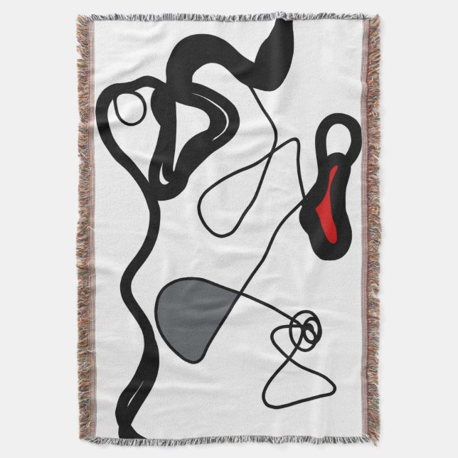 Holding Pattern: Abstract Black, White, Gray & Red Throw Blanket (Front Vertical)