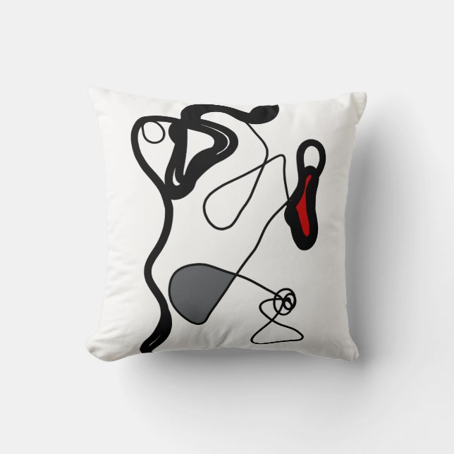Holding Pattern: Abstract Black, White, Gray & Red Throw Pillow (Front)