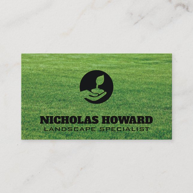 Holding Plant | Grass | Landscaping Business Card (Front)