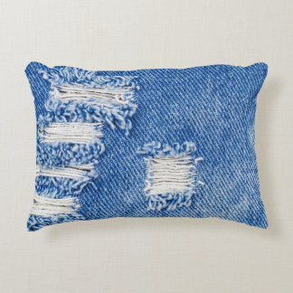 Hole, denim jeans, ripped texture accent pillow