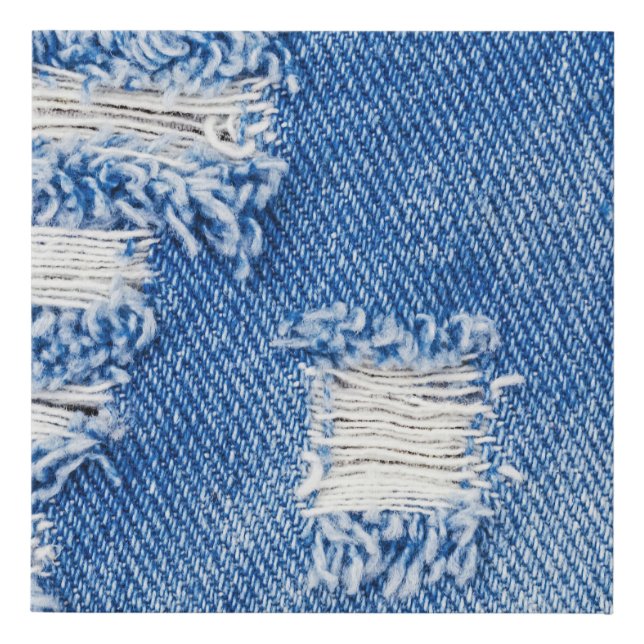 Hole, denim jeans, ripped texture faux canvas print (Front)