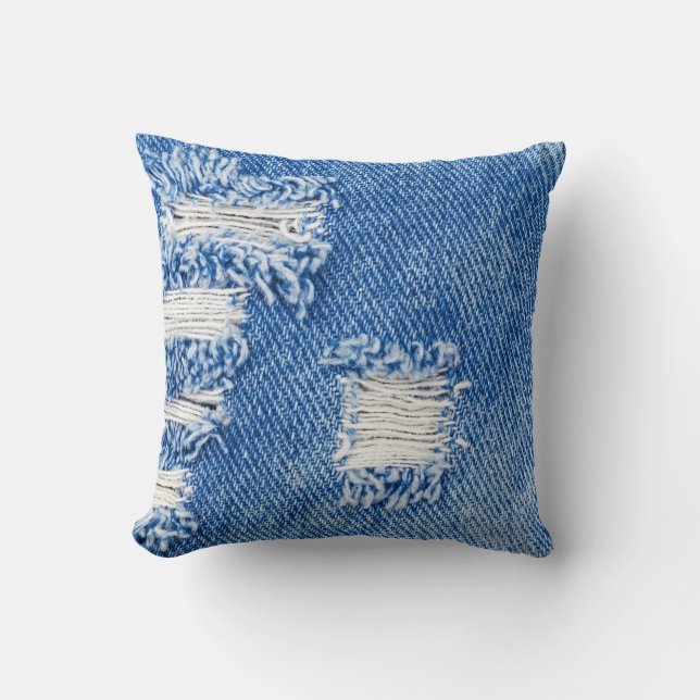 Hole, denim jeans, ripped texture throw pillow (Front)