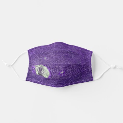 hole in distressed purple denim adult cloth face mask
