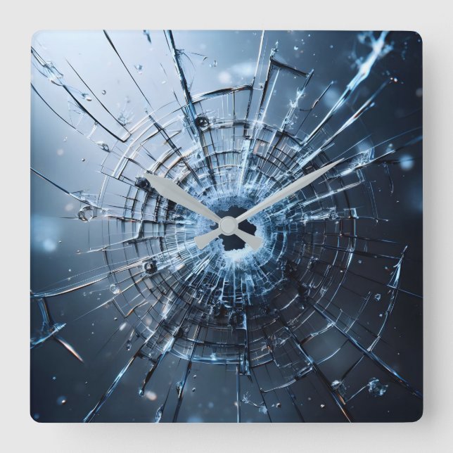 hole in glass, cracks square wall clock (Front)