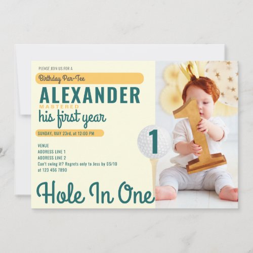 Hole in One Birthday Golf Mastered 1st Birthday Invitation