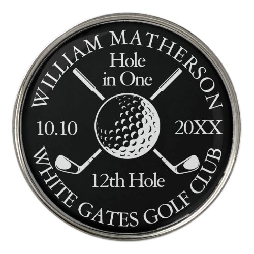 Hole in One Black White Golf Ball Clubs Custom Golf Ball Marker