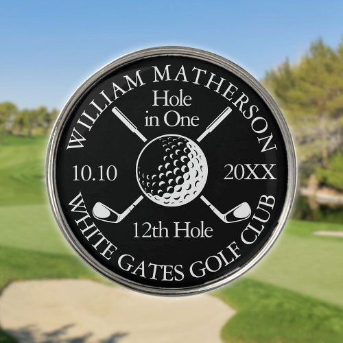 Hole in One Black White Golf Ball Clubs Custom Golf Ball Marker