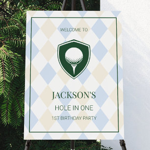 Hole in One Blue Boys Golf 1st Birthday Welcome Foam Board