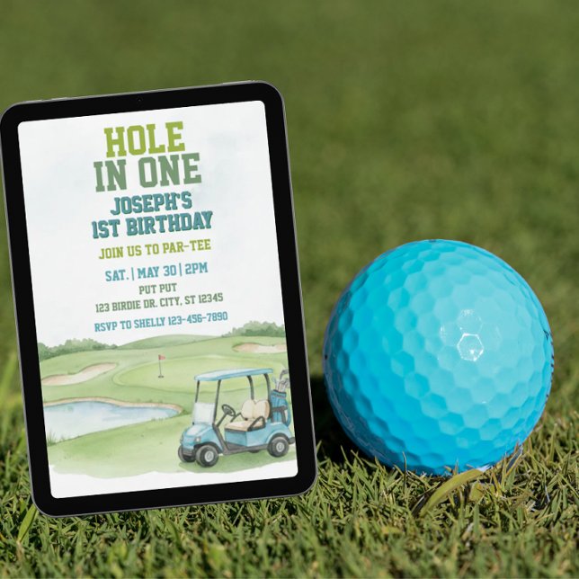 Hole In One, Blue Golf 1st Birthday Invitation (Creator Uploaded)