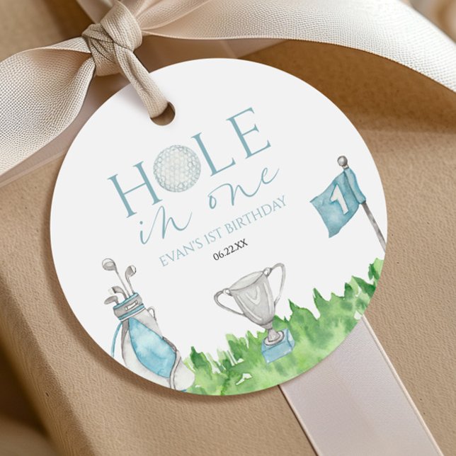 Hole In One Blue Golf 1st Birthday Party Favor Tags (Creator Uploaded)