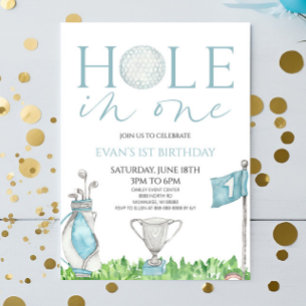 Hole In One Blue Golf 1st Birthday Party Invitation