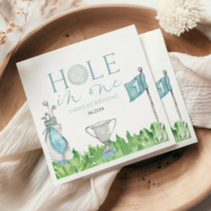 Hole In One Blue Golf 1st Birthday Party Napkins