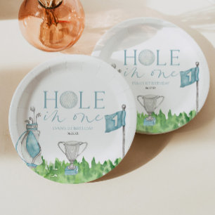 Hole In One Blue Golf 1st Birthday Party Paper Plates
