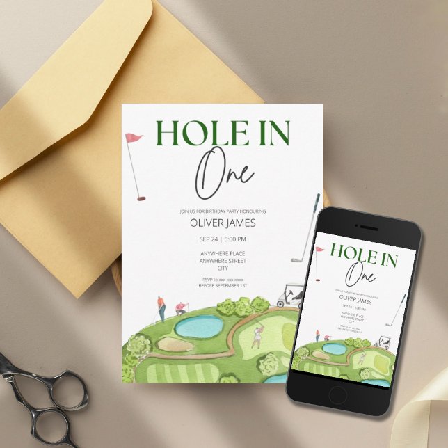 Hole in one boy first birthday  invitation (Creator Uploaded)