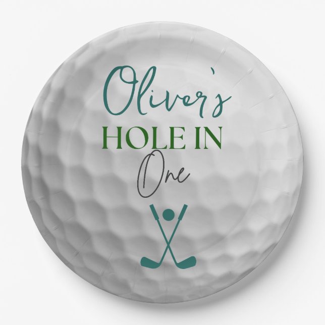 Hole in one boy first birthday  paper plates (Front)