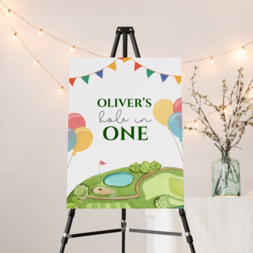 Hole in one boy first birthday welcome sign