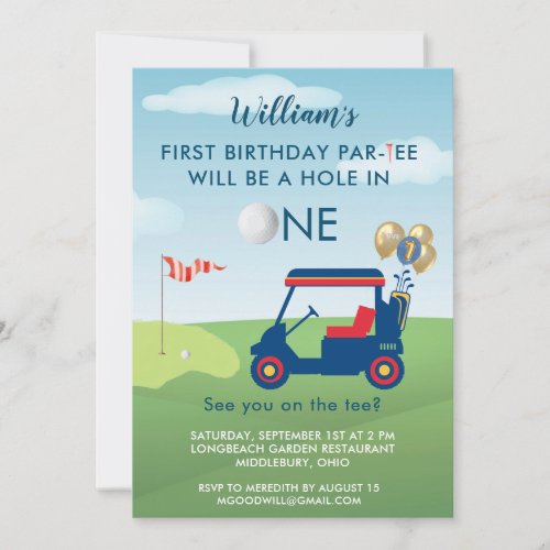 Hole In One Boy Golf Cart Par_tee 1st Birthday  Invitation