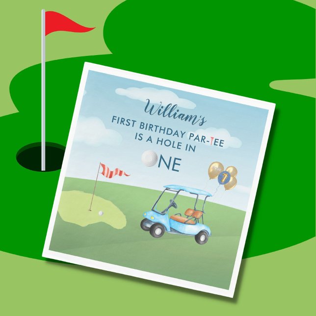 Hole In One Boy Golf Par-tee 1st Birthday Cocktail Napkins (Creator Uploaded)