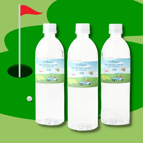 Hole In One Boy Golf Par_tee 1st Birthday  Water Bottle Label