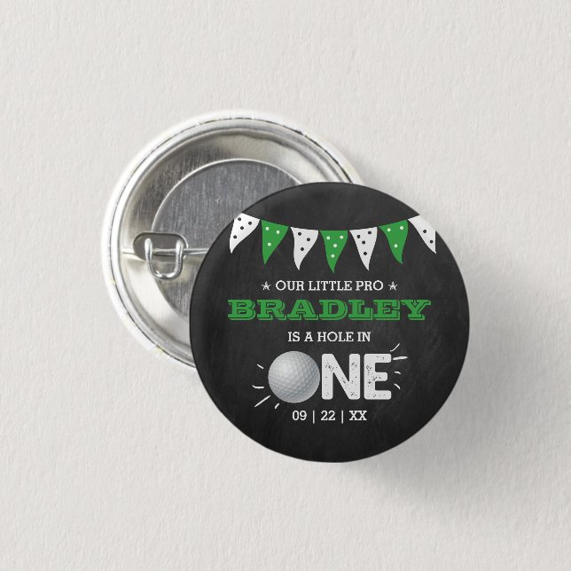 Hole In One Boys Golf 1st Birthday Par-tee Button (Front & Back)