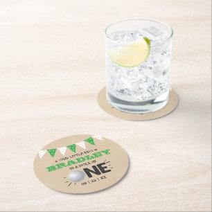 Hole In One Boys Golf 1st Birthday Par-tee Round Paper Coaster