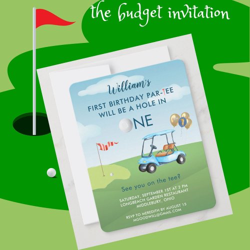 Hole In One BUDGET Boy Golf  Par_tee 1st Birthday  Invitation