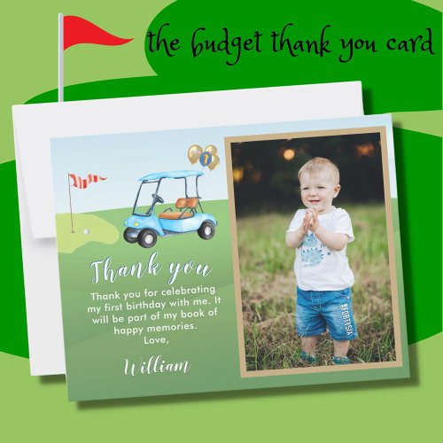 Hole In One BUDGET Photo Boy Golf 1st Birthday Thank You Card